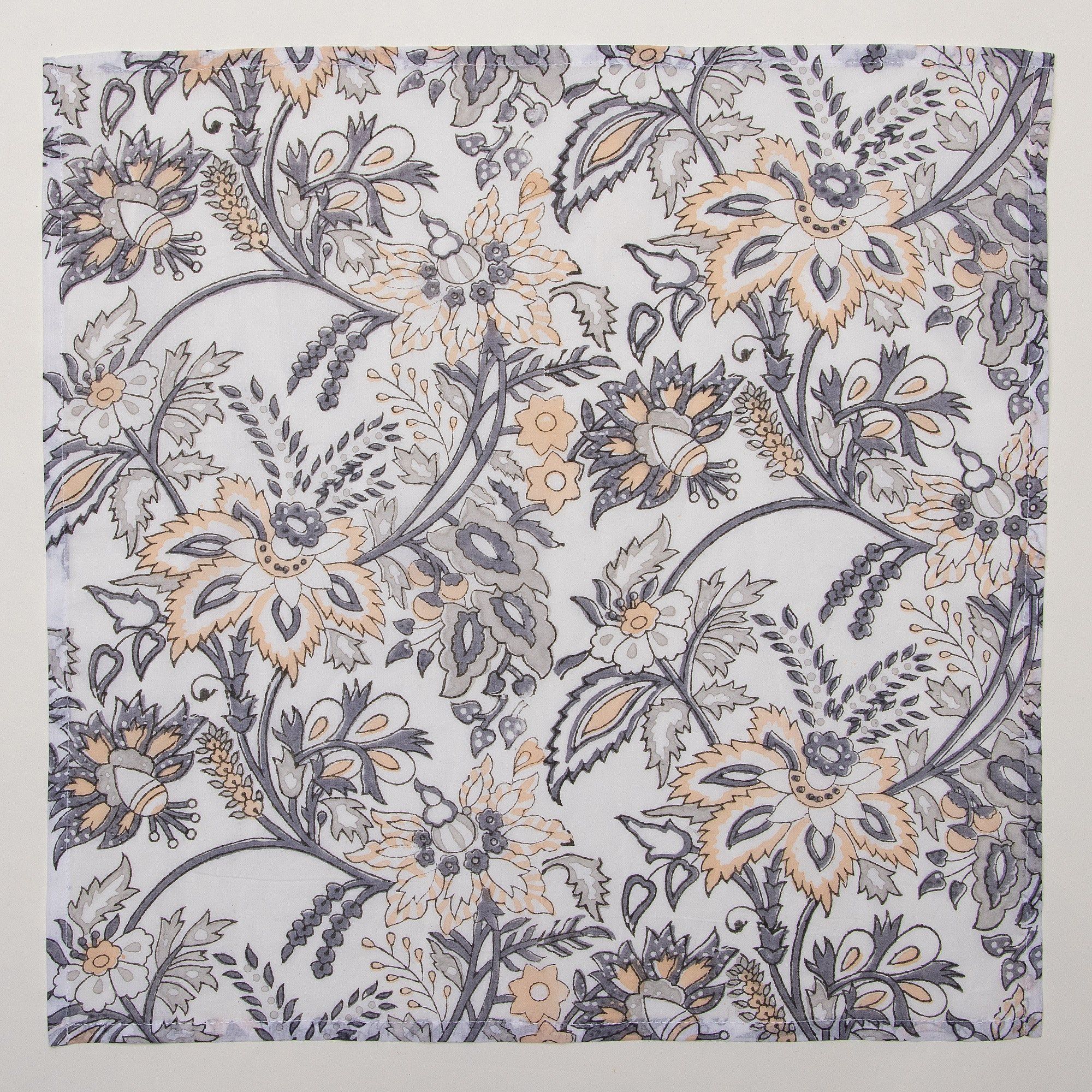 Hand Block Grey Floral Cotton Stylish Rumal